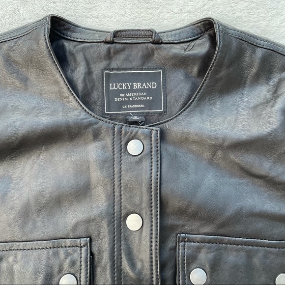 Lucky Brand Black Lamb Leather Moto Jacket Size Small - Picture 6 of 16